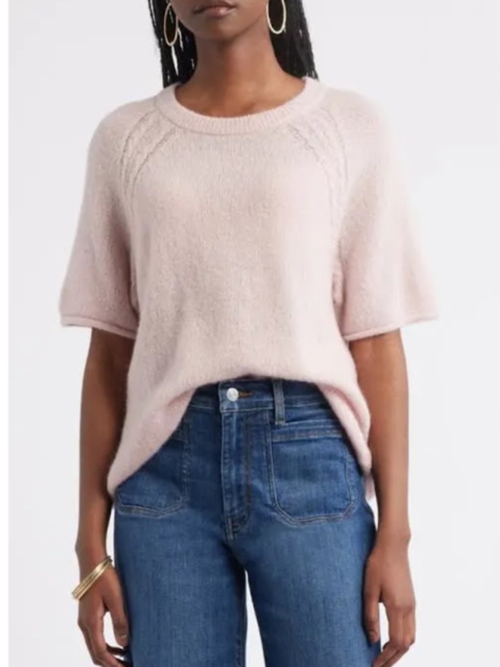 Treasure & Bond Sweater Alpaca Wool Blend Pink Short Sleeve Boxy Size S NWOT